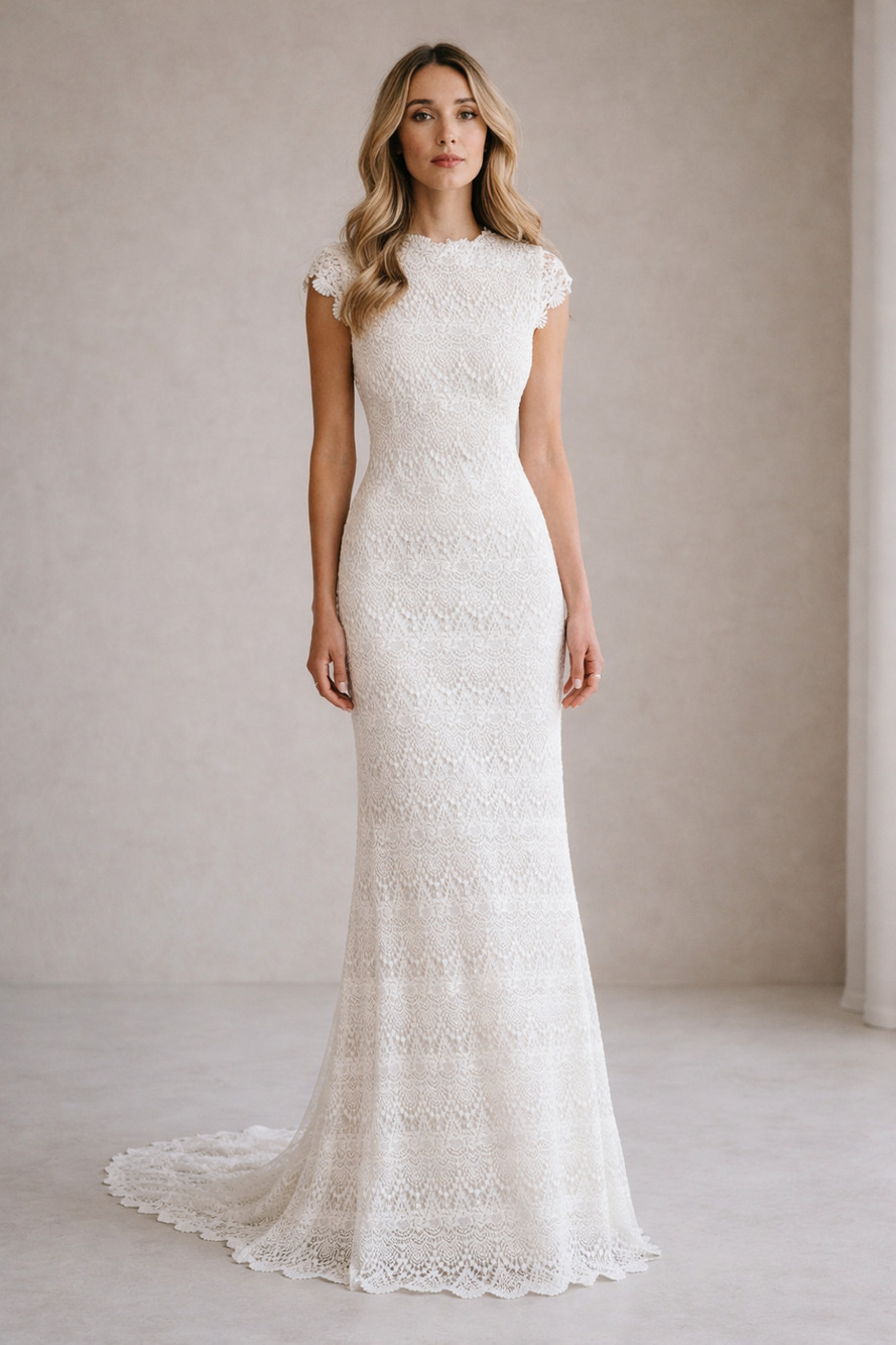 Daughters of Simone Lilah Lace Wedding Dress XL Boho Plunge Bridal Gown NWT